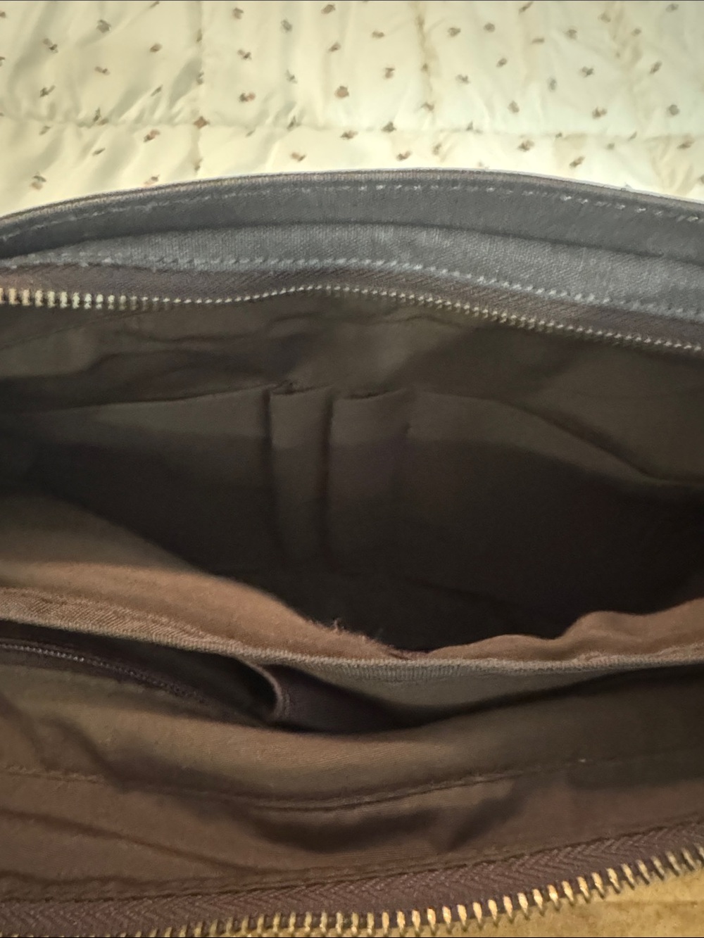 Canvas Messenger Bag with Leather Flap and trim- Brown and Charcoal - Picture 6 of 6